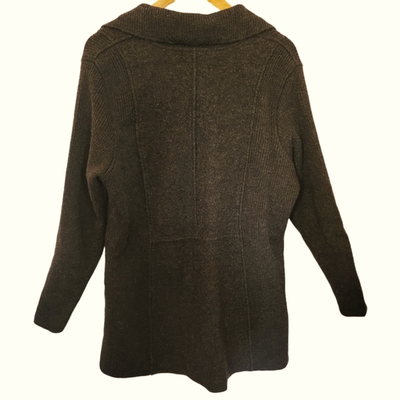 Brown 100% wool sweater cardigan 1x - Picture 2 of 7